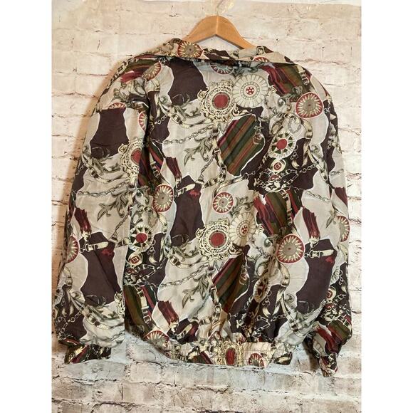 Vintage Coaco Silk Jacket Womens Large Equestrian Full Front Zip Bomber Puffy - Picture 10 of 13